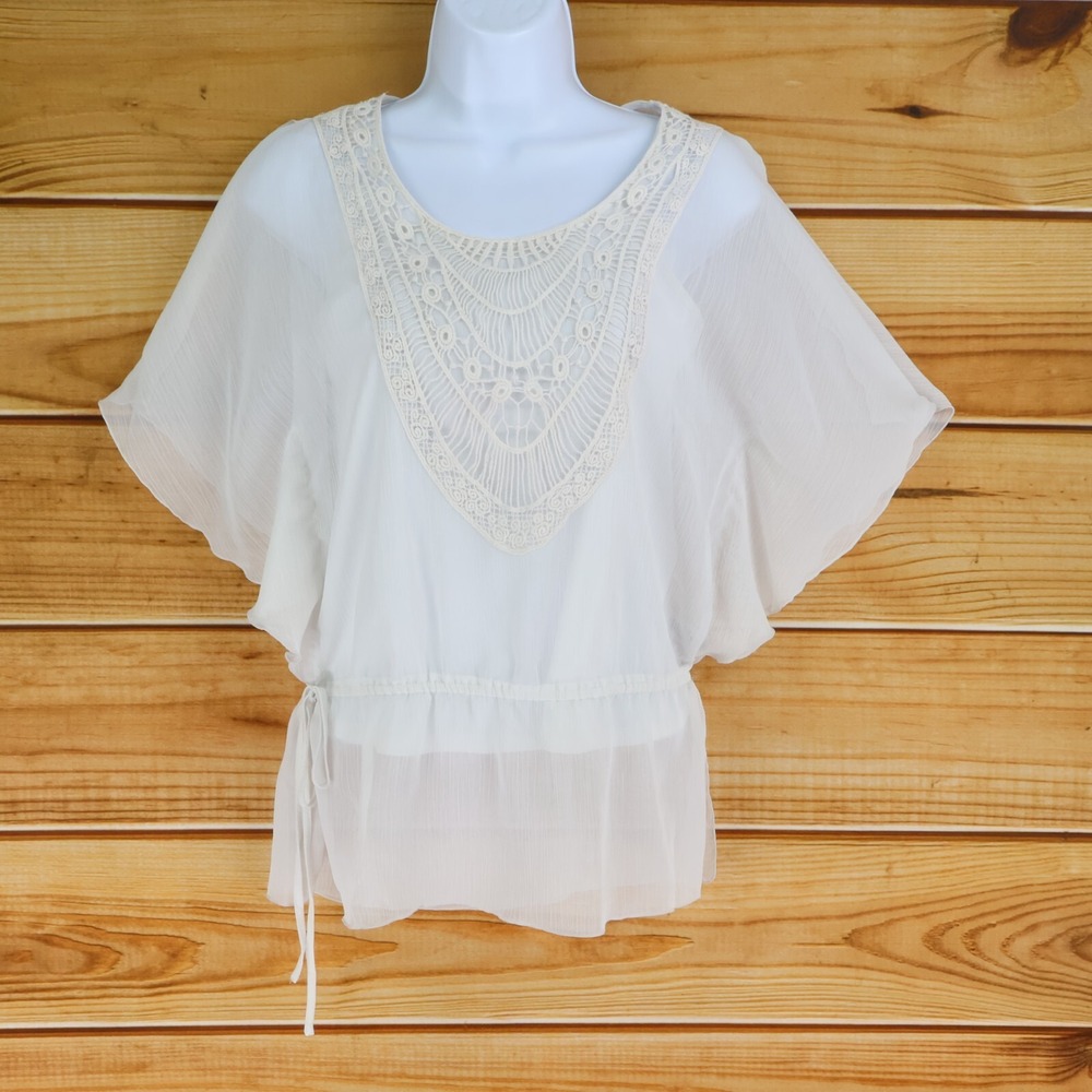 Apt. 9 Blouse Shirt Womens Size XS White Tie Built-In Tank Lightweight Bohemian
